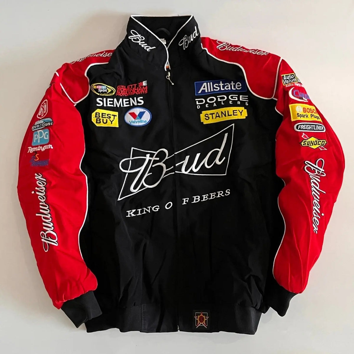 Budweiser Racing Jacket – Black & Red NASCAR Embroidered Bomber Gorilla Fits