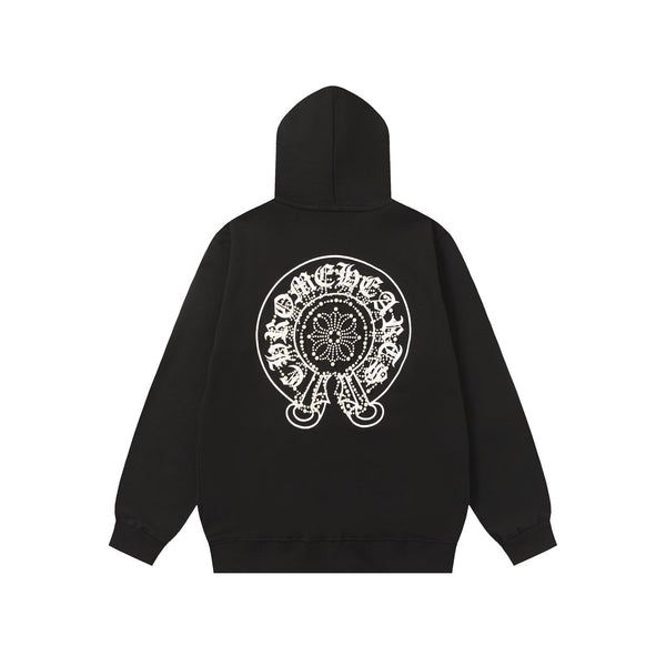 Chrome Hearts Rhinestone Horseshoe Hoodie - Black Gothic Streetwear Chrome-Hearts