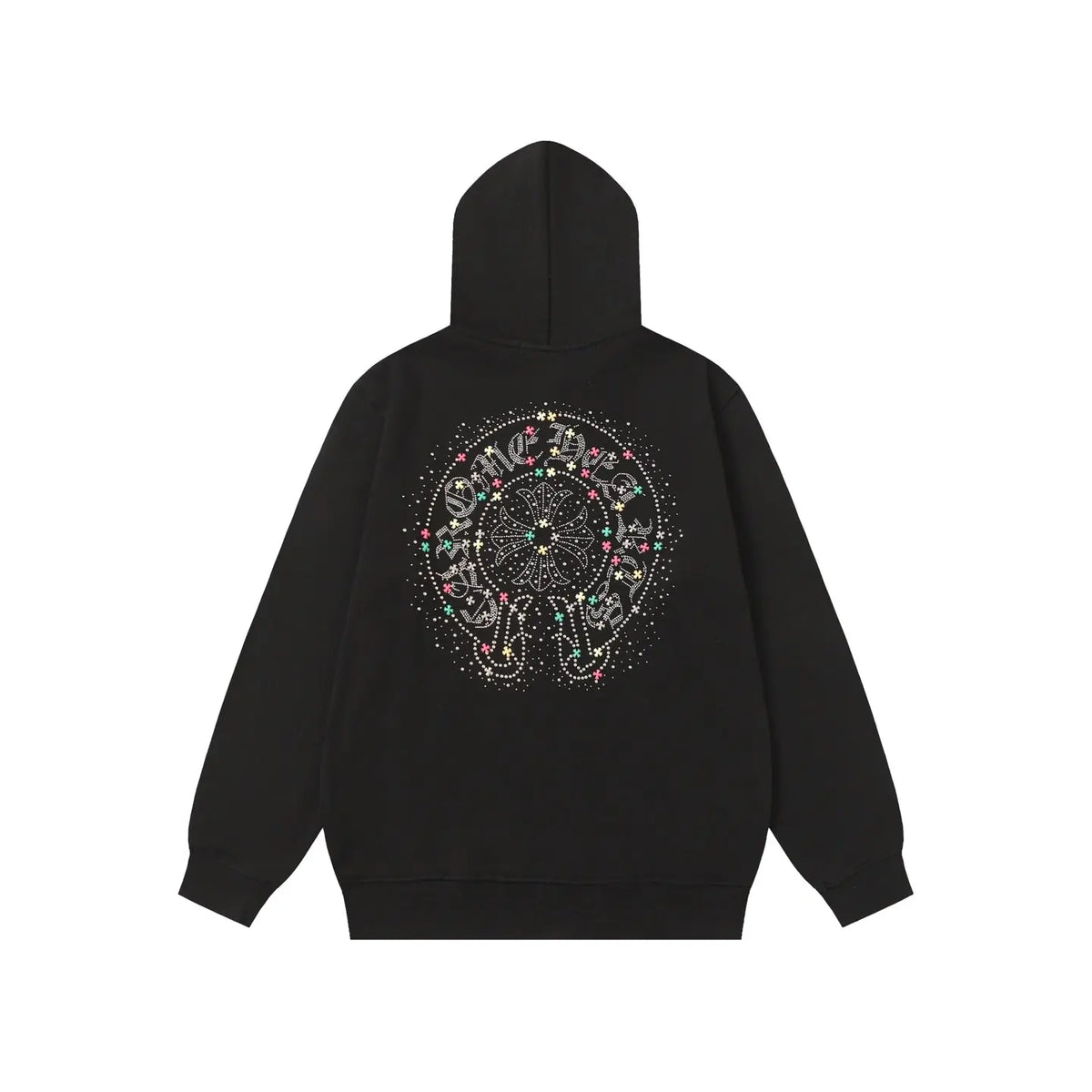 Chrome Hearts Colorful Rhinestone Hoodie - Black Gothic Street Sweatshirt Gorilla Fits