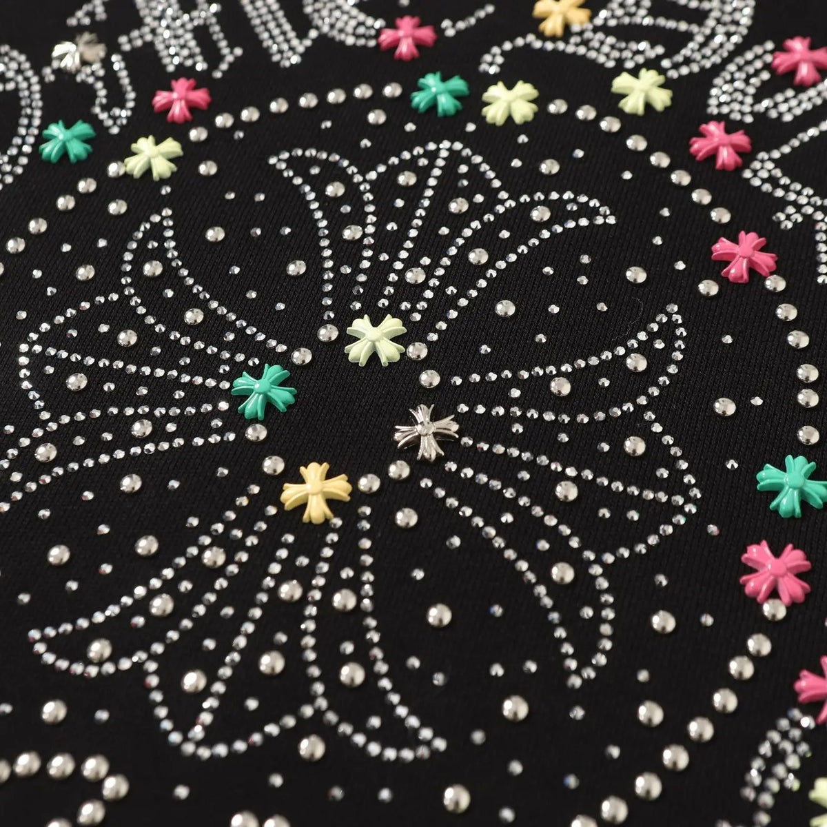 Chrome Hearts Colorful Rhinestone Hoodie - Black Gothic Street Sweatshirt Gorilla Fits