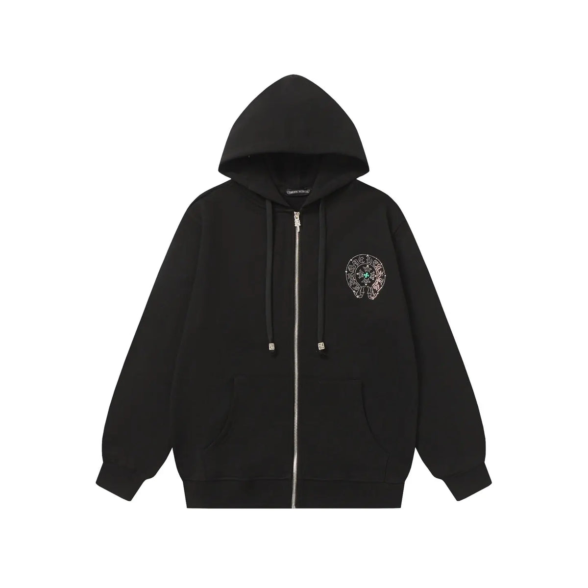 Chrome Hearts Colorful Rhinestone Hoodie - Black Gothic Street Sweatshirt Gorilla Fits
