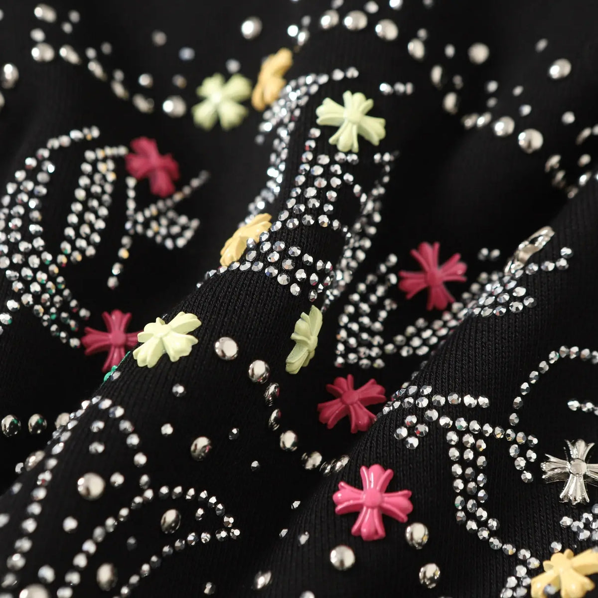 Chrome Hearts Colorful Rhinestone Hoodie - Black Gothic Street Sweatshirt Gorilla Fits