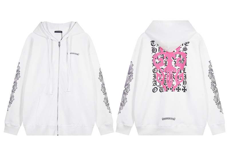Luxury CHROME HEARTS Pink Paint ZIP-UP Hoodie Gorilla Fits