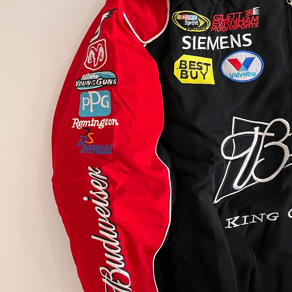 Budweiser Racing Jacket – Black & Red NASCAR Embroidered Bomber Gorilla Fits