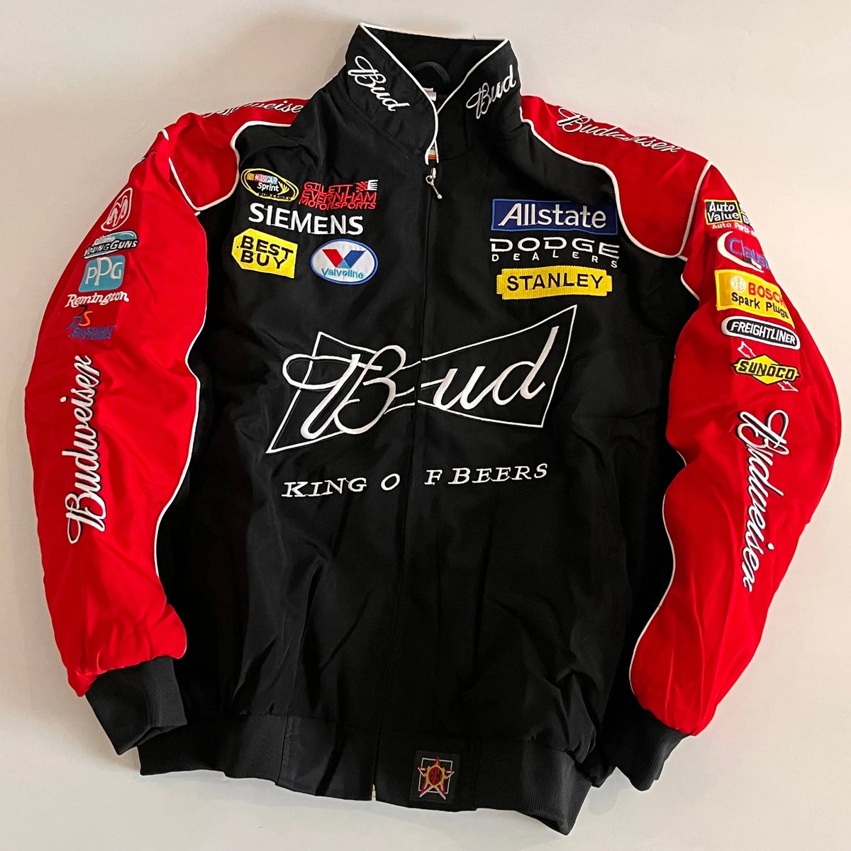 Budweiser Racing Jacket – Black & Red NASCAR Embroidered Bomber Gorilla Fits