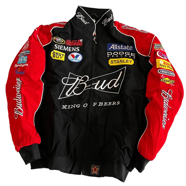 Budweiser Racing Jacket – Black & Red NASCAR Embroidered Bomber Gorilla Fits