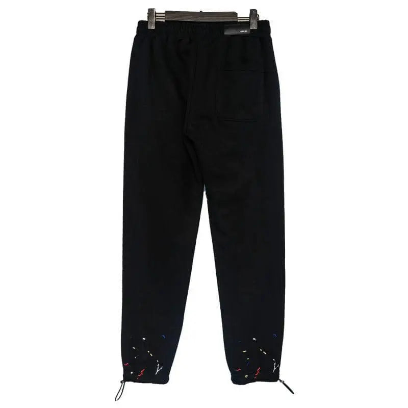 Amiri Black/Blue drip Embroidered paint, sweatpants black, blue, street wear pants, Amiri drip, modern fit. Gorilla fits