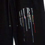 Amiri Black/Blue drip Embroidered paint, sweatpants black, blue, street wear pants, Amiri drip, modern fit. Gorilla fits