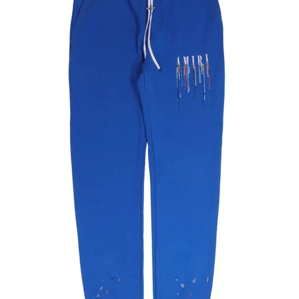 Amiri Black/Blue drip Embroidered paint, sweatpants black, blue, street wear pants, Amiri drip, modern fit. Gorilla fits