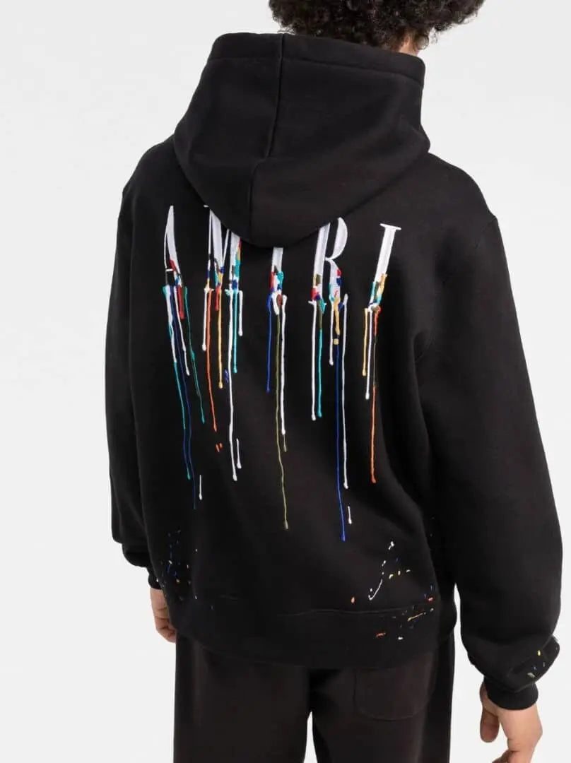 AMIRI Fashion drip paint hoodie unisex streetwear, Oversized Unisex long Sleeves, White drip paint/Black paint/Blue paint, hoodie/ pullover