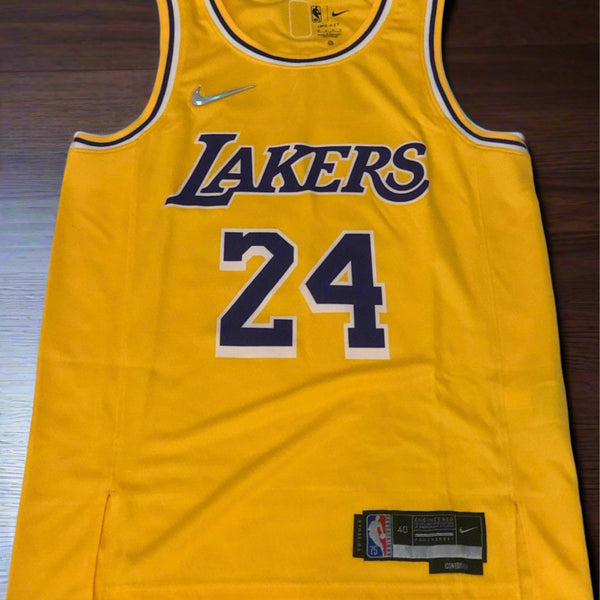 Nba Mens Kobe Bryant jersey Lakers Kb #24 yellow/Black Mamba Day Swingman Jersey #8 infront and #24 on back. Kobe Bryant tribute.