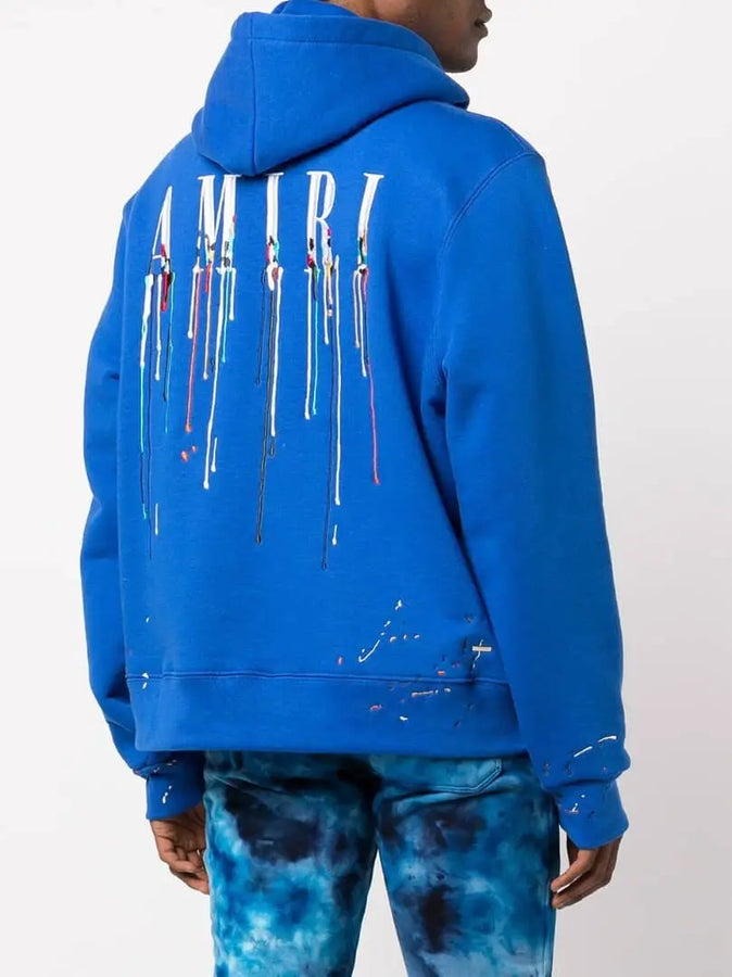 AMIRI Fashion drip paint hoodie unisex streetwear, Oversized Unisex long Sleeves, White drip paint/Black paint/Blue paint, hoodie/ pullover