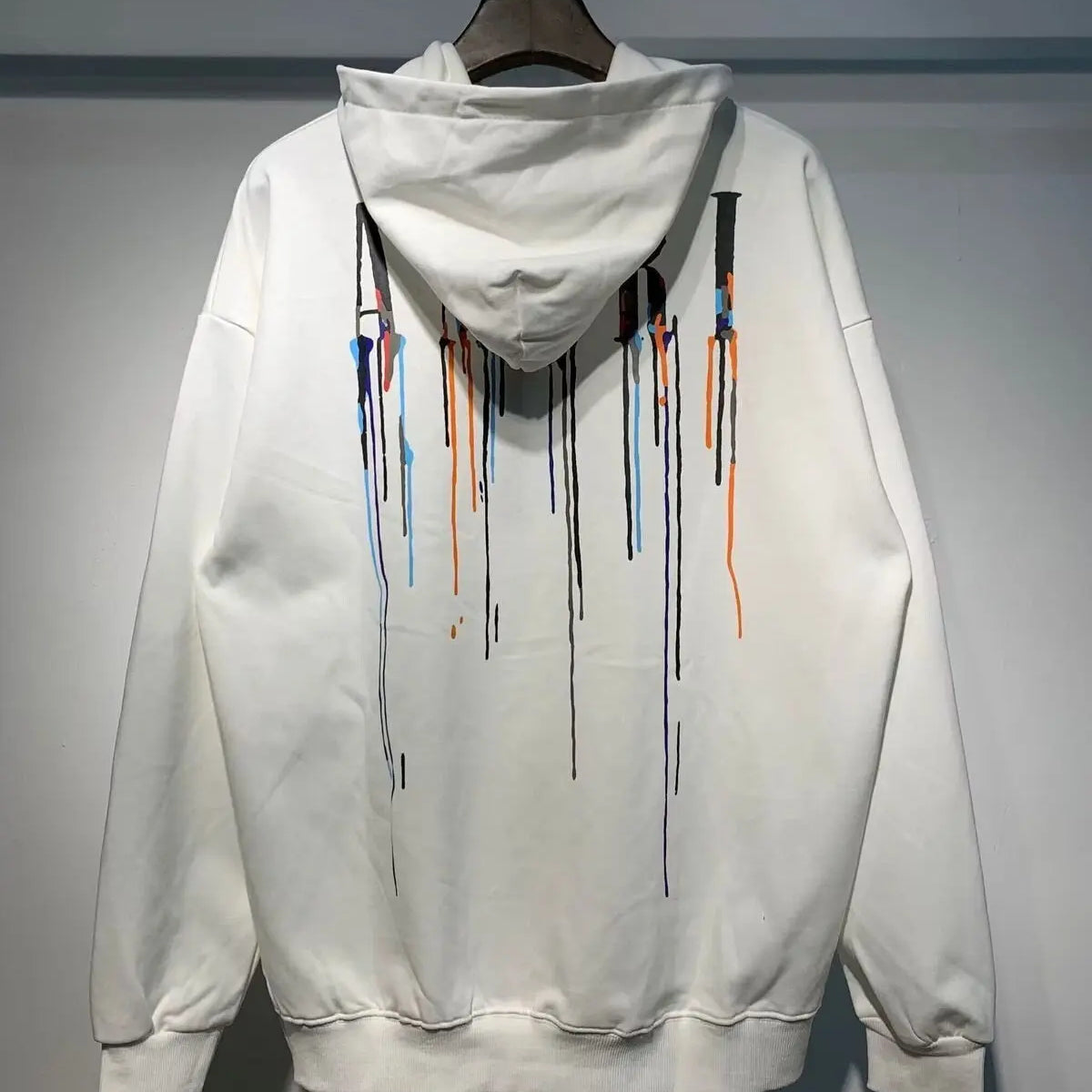 AMIRI Fashion drip paint hoodie unisex streetwear, Oversized Unisex long Sleeves, White drip paint/Black paint/Blue paint, hoodie/ pullover